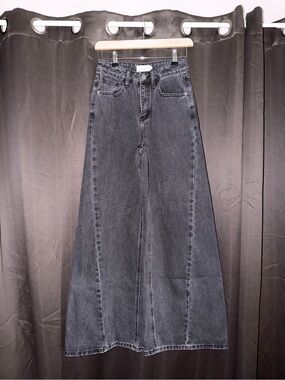 High-Waist Washed Black Wide Leg Jeans